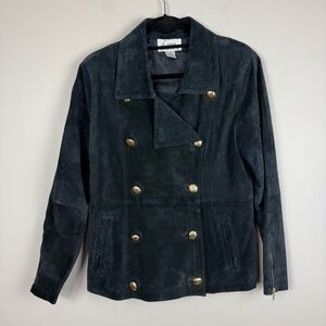 Linea by Louis Dell'Olio Suede Black Jacket Womens Medium Gold Buttons Vintage